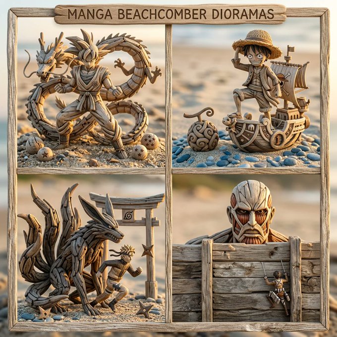 Coastal Manga Diorama: Organic 3D Art Transformation