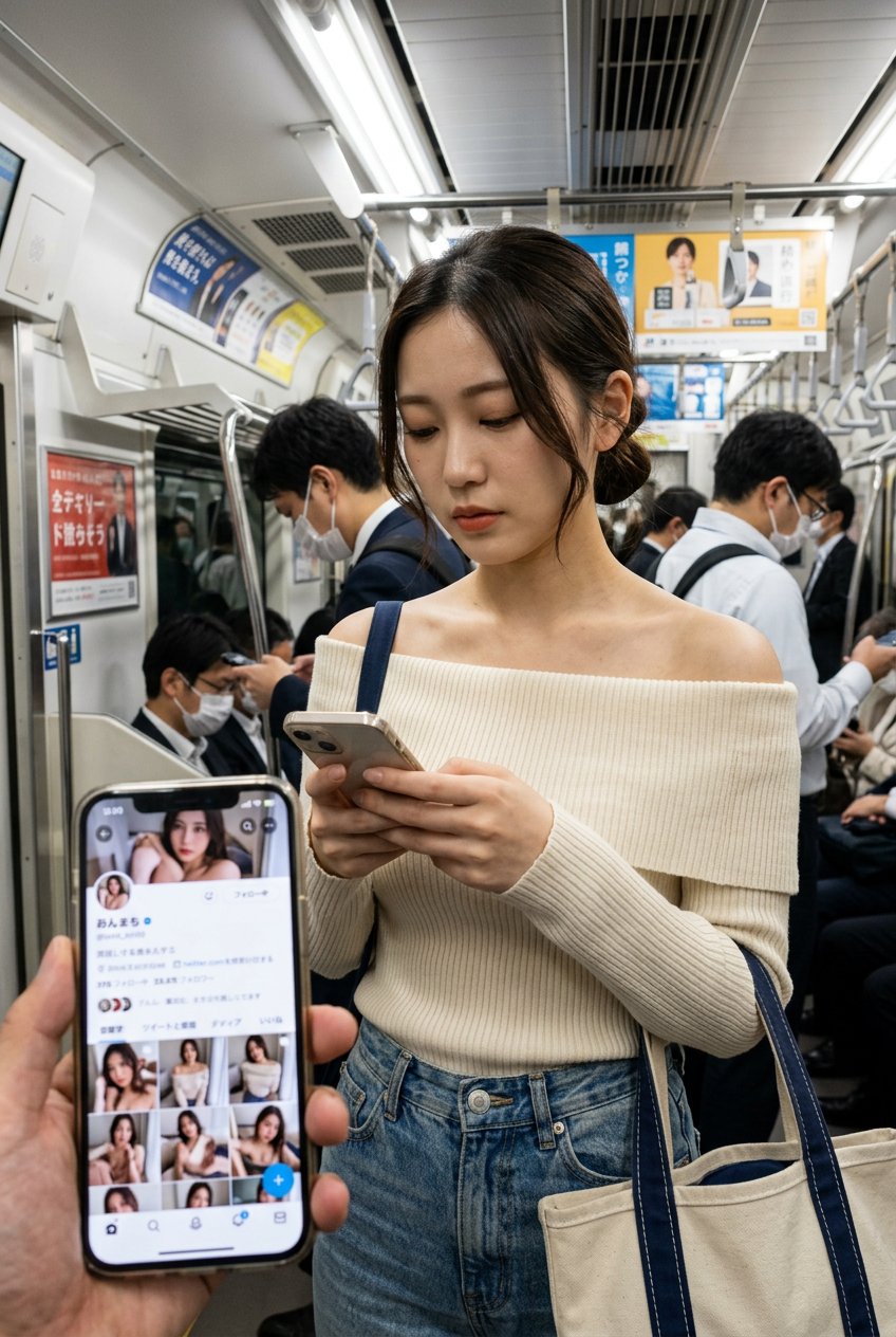 Subway Serenity: Young Asian Commuter's Phone Daze