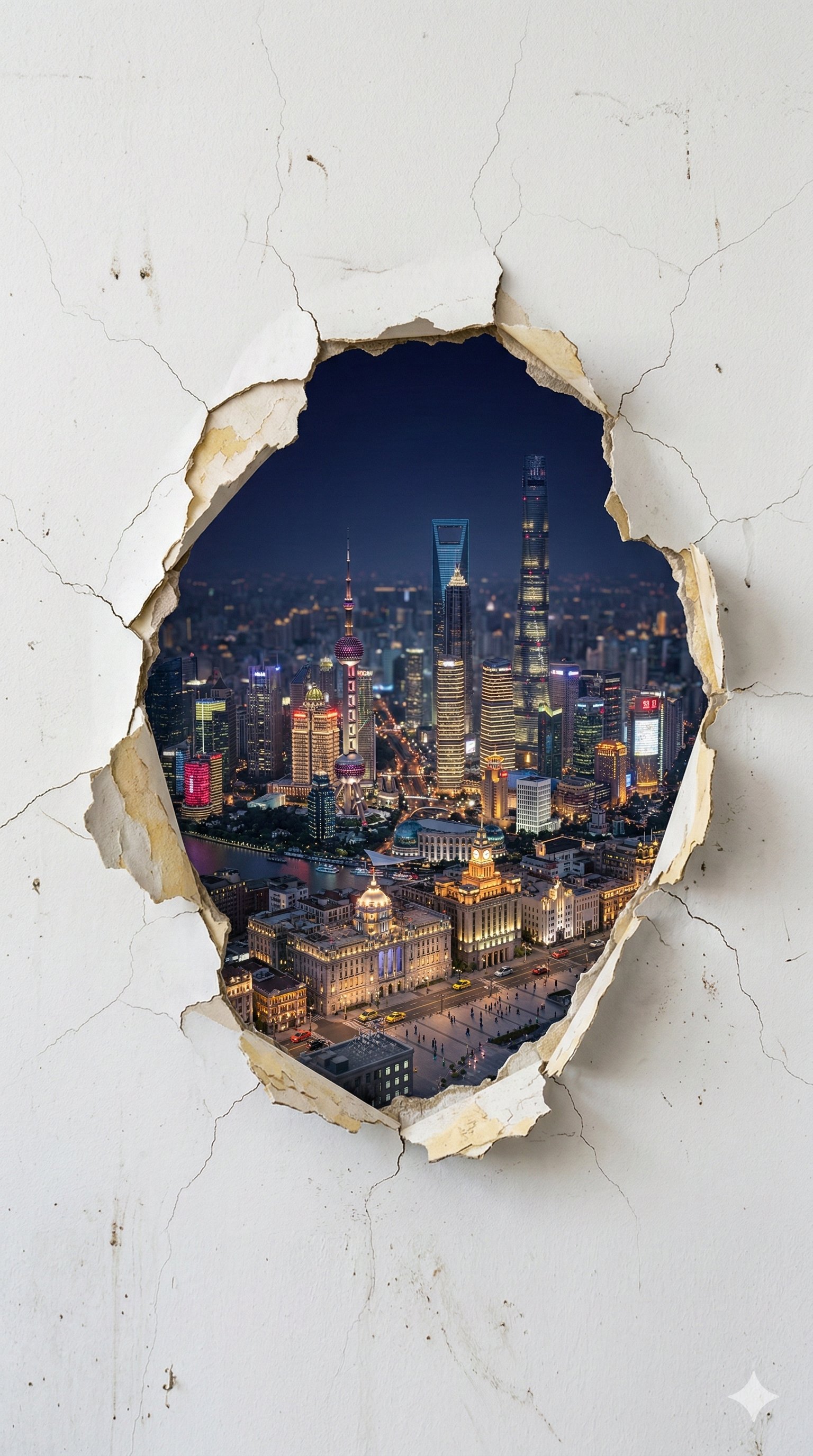 Cracked Wall Revelation: {CityName}'s Hidden Cityscape