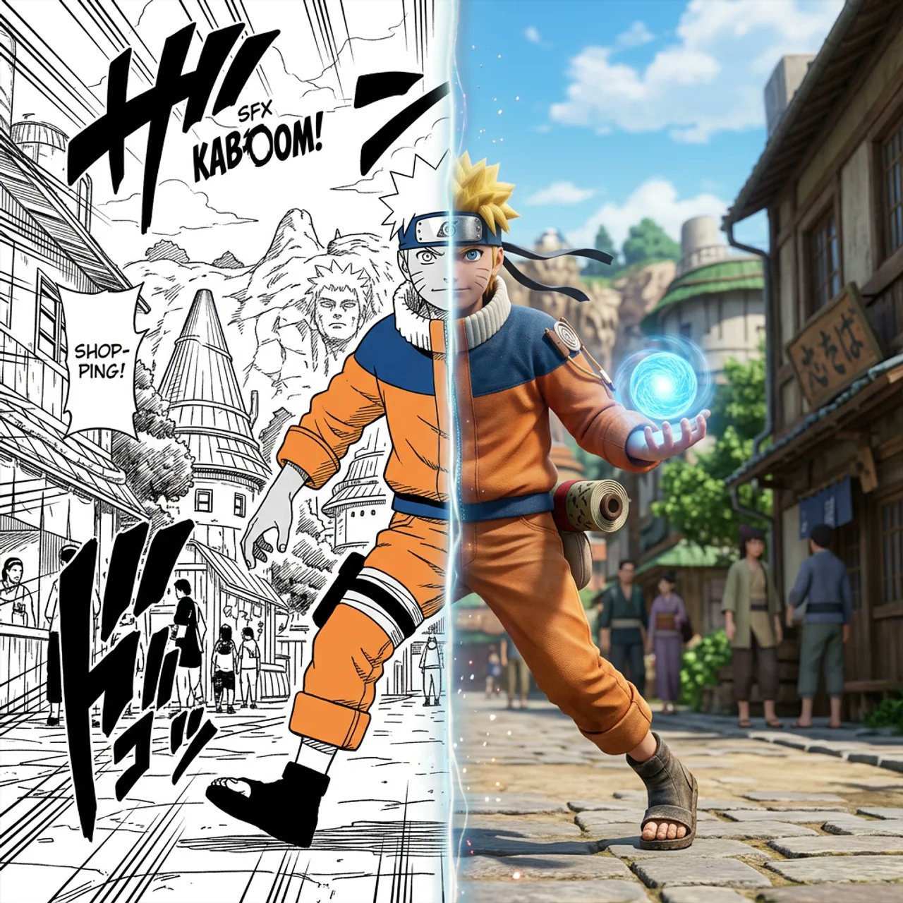 Split-Dimension Art: [CHARACTER]'s 2D to 3D Transformation